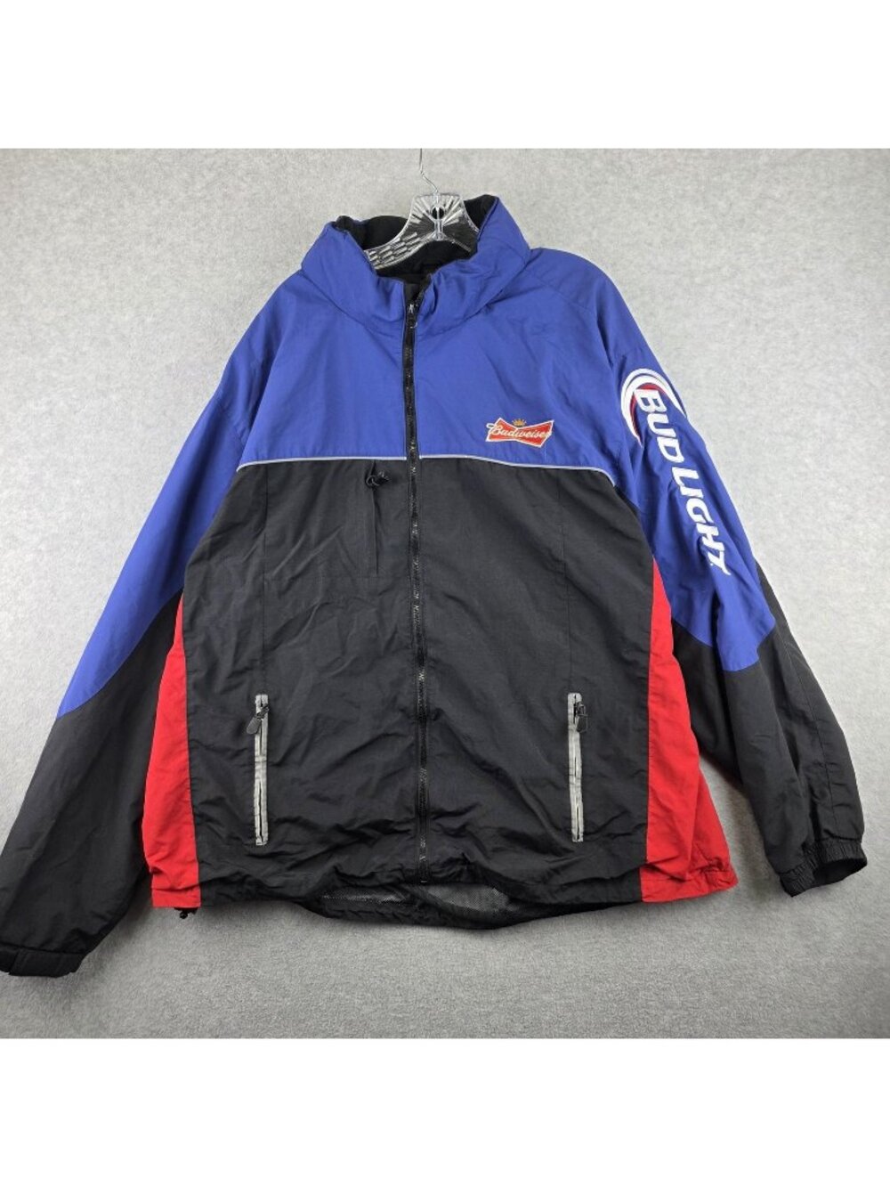 Budweiser Jacket Mens XL Multicolor Hooded Windbreaker Lined Bud Light